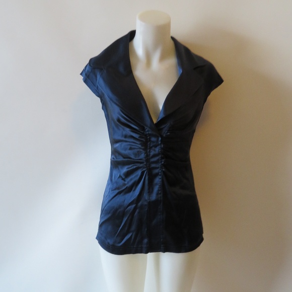 WOMENS SEARLE 100% SILK BLUE CAP SLEEVE TOP 6* - Picture 1 of 8